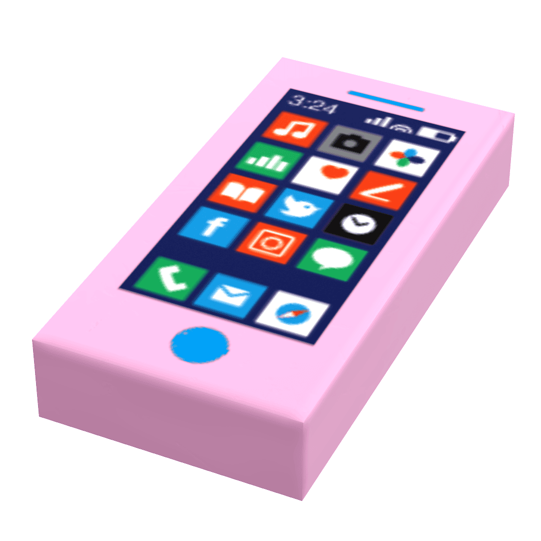 Mobile Phone - B3 Customs Printed 1x2 Tile made using LEGO parts - Bright Pink