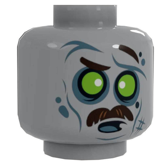Zombie #5 Minifig Head w/ Mustache made using LEGO parts - 