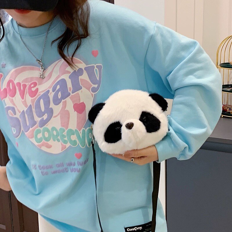 Cute Plush Panda Backpacks One Shoulder Diagonal Wallet