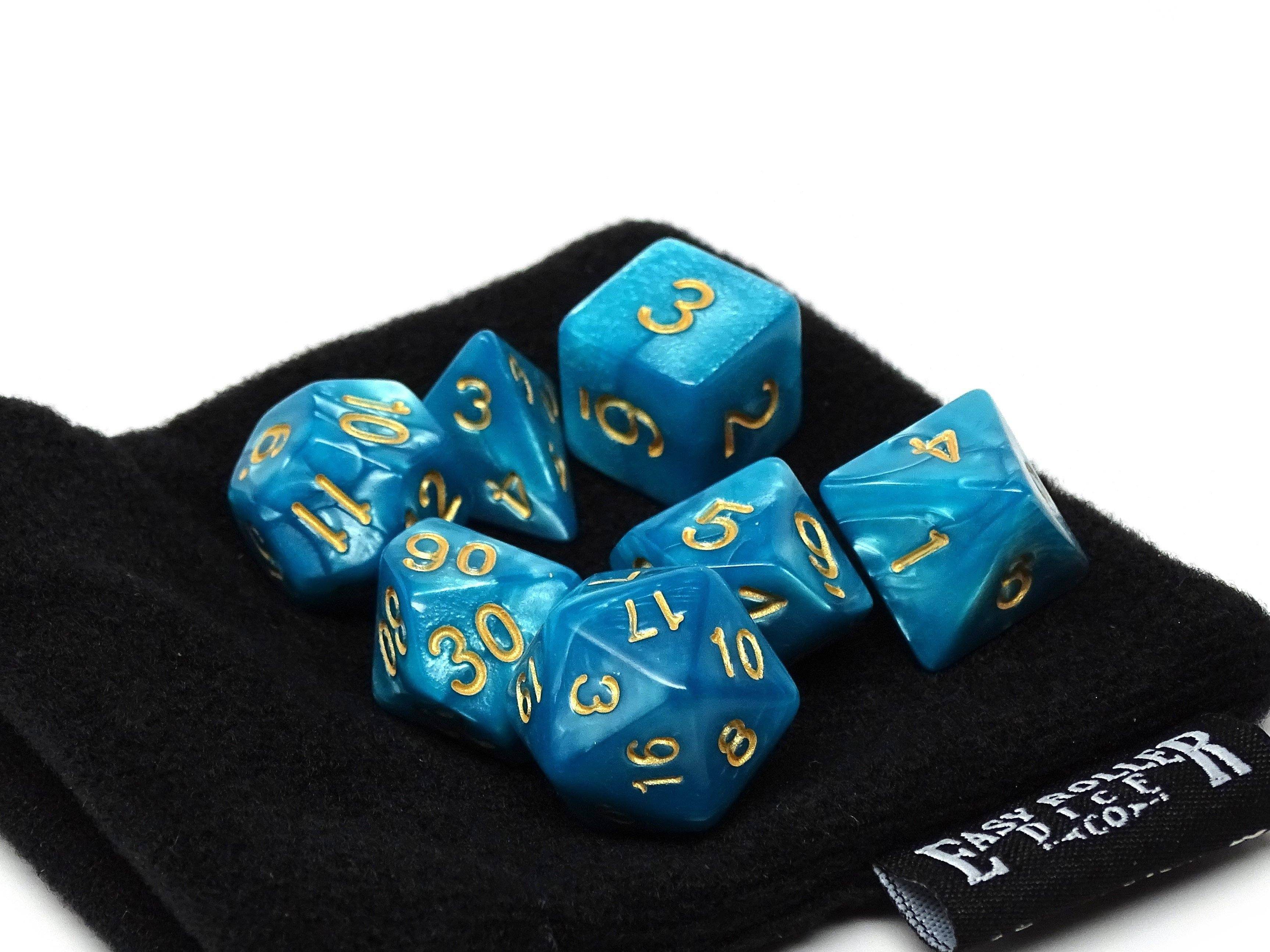 Cyan Marble Dice Collection - 7 Piece Set - 