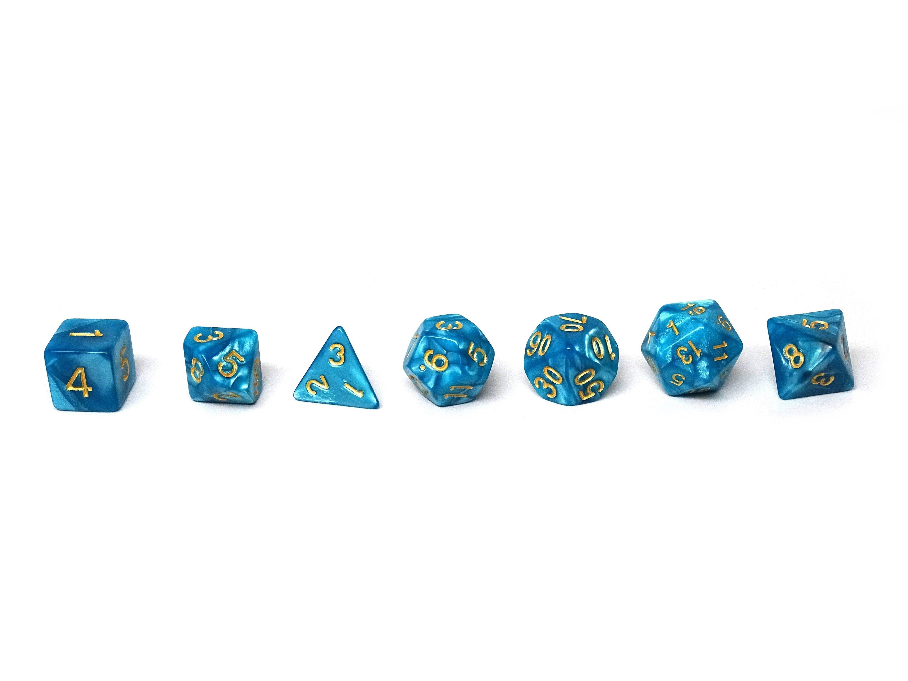 Cyan Marble Dice Collection - 7 Piece Set - 