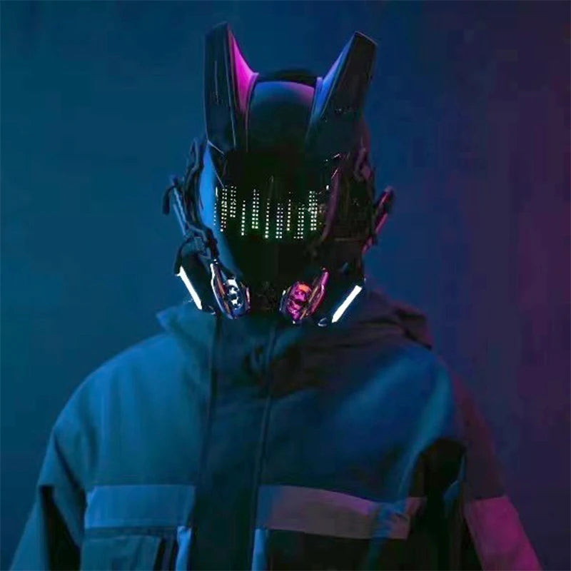 Cyberpunk Mask Helmet Techwear Cosplay Bluetooth With Dynamic Led Samurai Mask Customizable Patterns Screen Halloween Party Gift