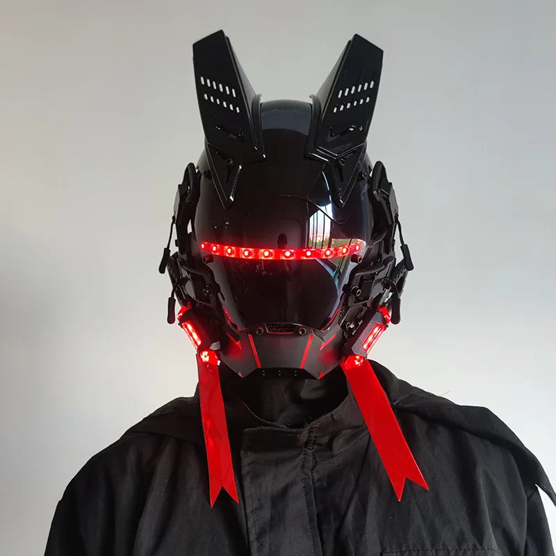 Cyberpunk Mask Helmet Techwear Cosplay Bluetooth With Dynamic Led Samurai Mask Customizable Patterns Screen Halloween Party Gift