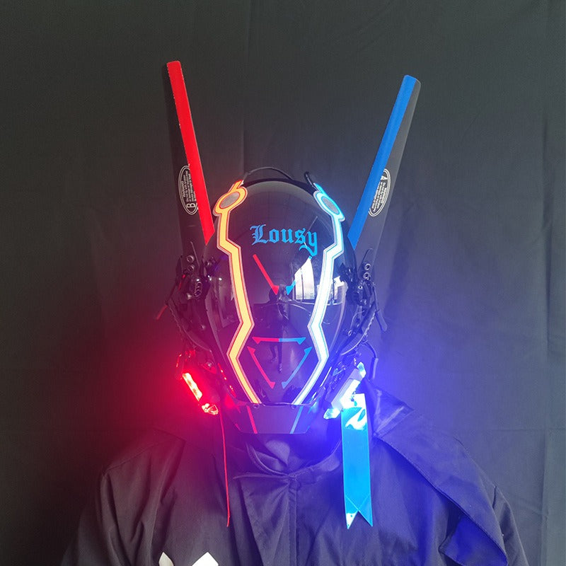 Cyberpunk Mask Round Lights Wing Braid Triangle Lights Change Makeup Music Festival Led Light-Emitting Mask Technology Sense Head