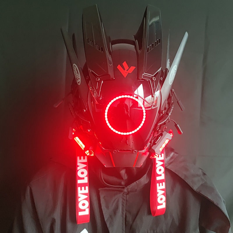 Cyberpunk Mask Round Lights Wing Braid Triangle Lights Change Makeup Music Festival Led Light-Emitting Mask Technology Sense Head