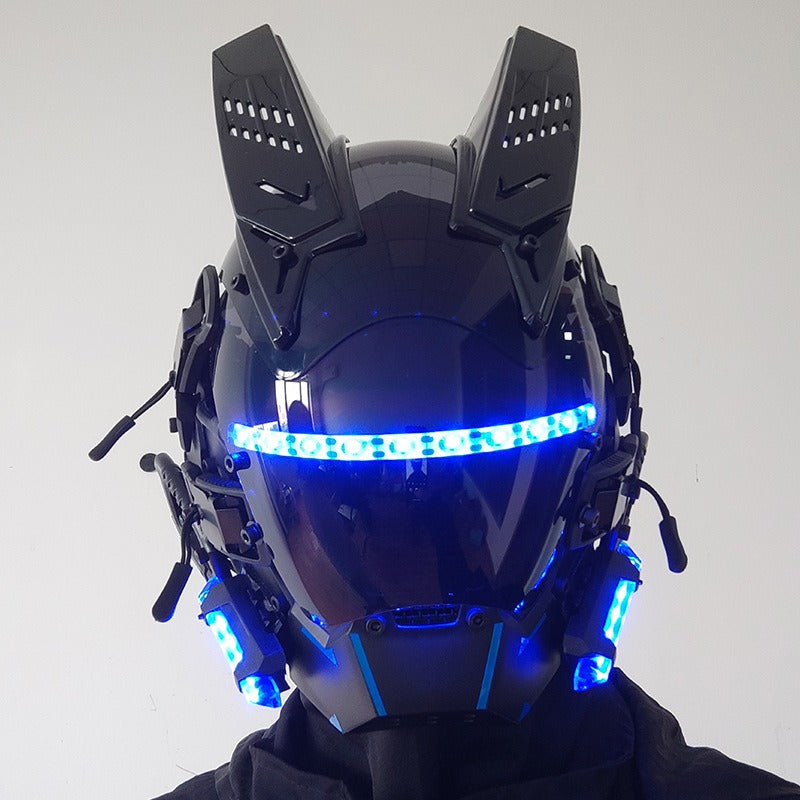 Cyberpunk Mask Round Lights Wing Braid Triangle Lights Change Makeup Music Festival Led Light-Emitting Mask Technology Sense Head