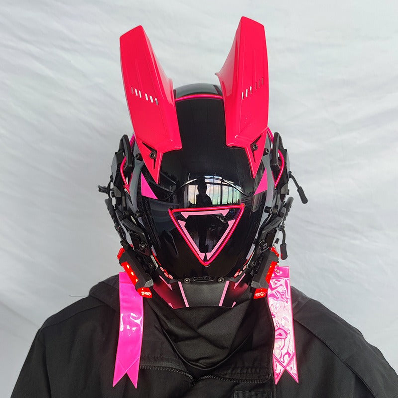 Cyberpunk Mask Round Lights Wing Braid Triangle Lights Change Makeup Music Festival Led Light-Emitting Mask Technology Sense Head