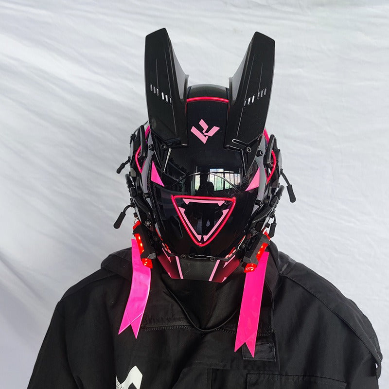 Cyberpunk Mask Round Lights Wing Braid Triangle Lights Change Makeup Music Festival Led Light-Emitting Mask Technology Sense Head