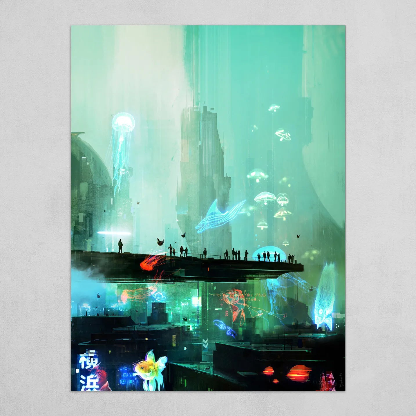 Cyberpunk Poster Prints with Frame Future World Technology Fantasy City Night Neon Lights Canvas Art Painting Wall Picture Decor