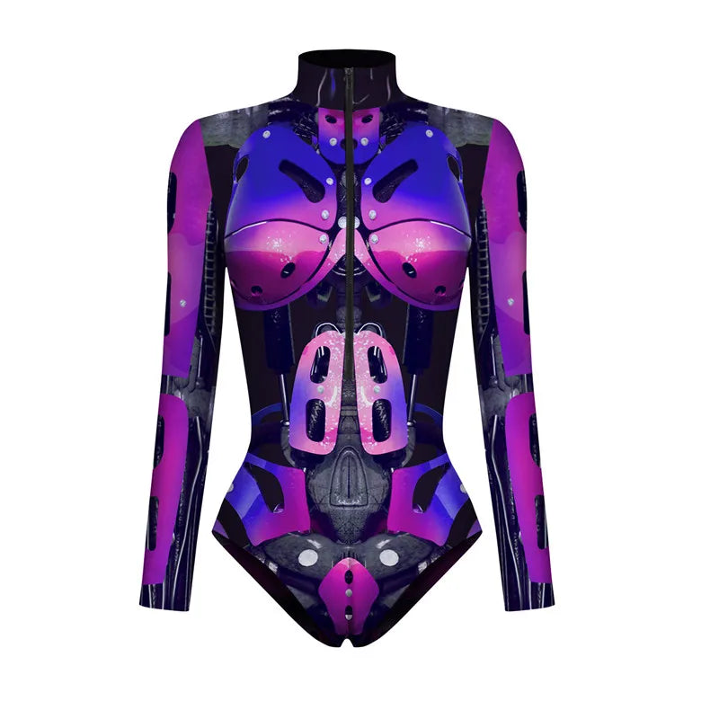 Cyberpunk Robot Armor Zentai 3D Digital Print Jumpsuit Briefs Cosplay Costume Women's Zipper Bodysuit Party Halloween