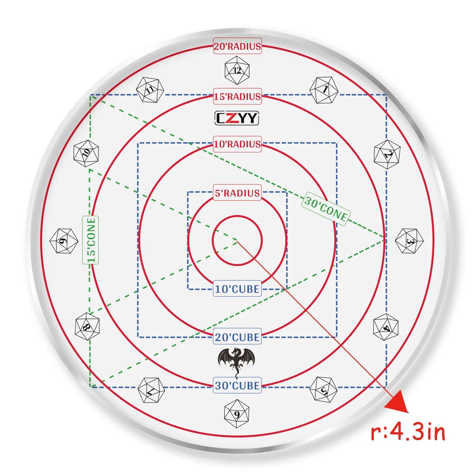 CZYY D&D Area Spell Effect Template - RPG Gaming Accessories Perfect for TTRPGs