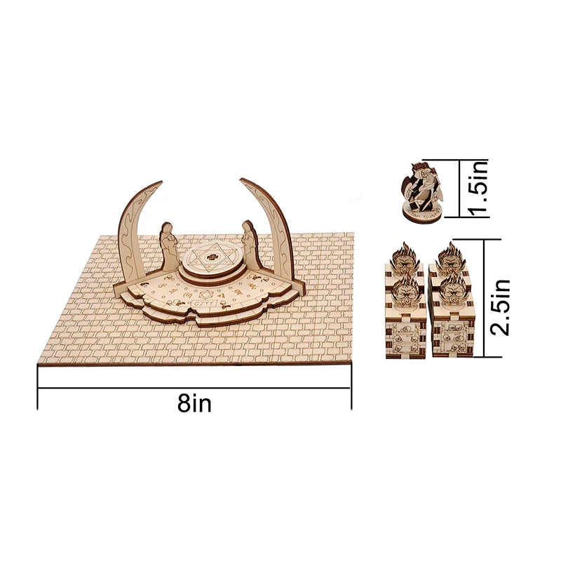 D&D Demonic Altar with 4 Skull Pillars & 1 Guard Miniature Wood Laser Cut 28mm Scale Modular Wargaming Terrain