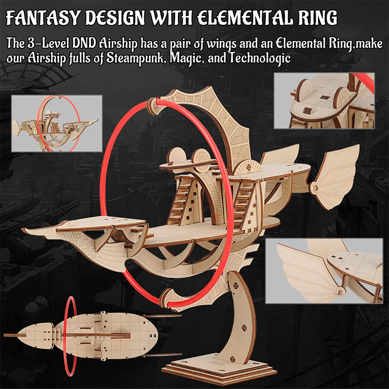 D&D Eberron Elemental Airship Model Wood Laser Cut Fantasy Skyship Terrain Map with 1" Grid