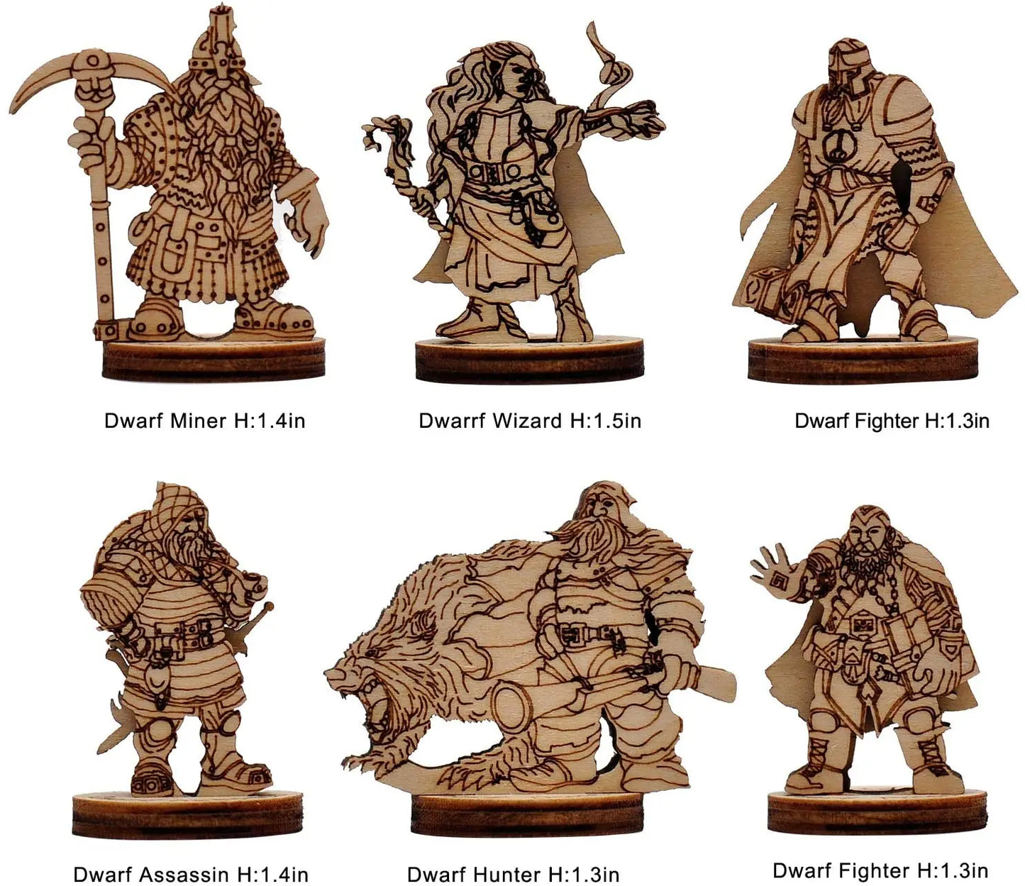 D&D Fantasy Miniatures Wood Laser Cut Figures 6PCS Set 28mm Scale for Eberron Campaign