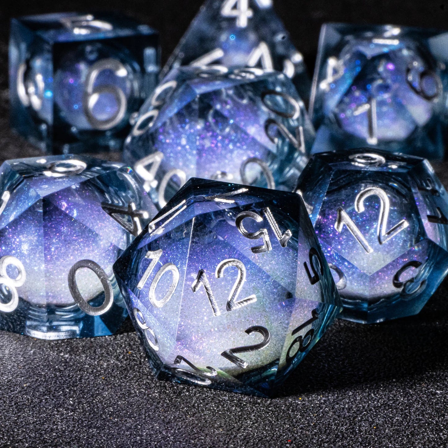 D&D Liquid Core Dice & Galaxy Sharp Edge D and D Dungeon and Dragon Pathfinder Role Playing Games Dice,Gold foil resin dice