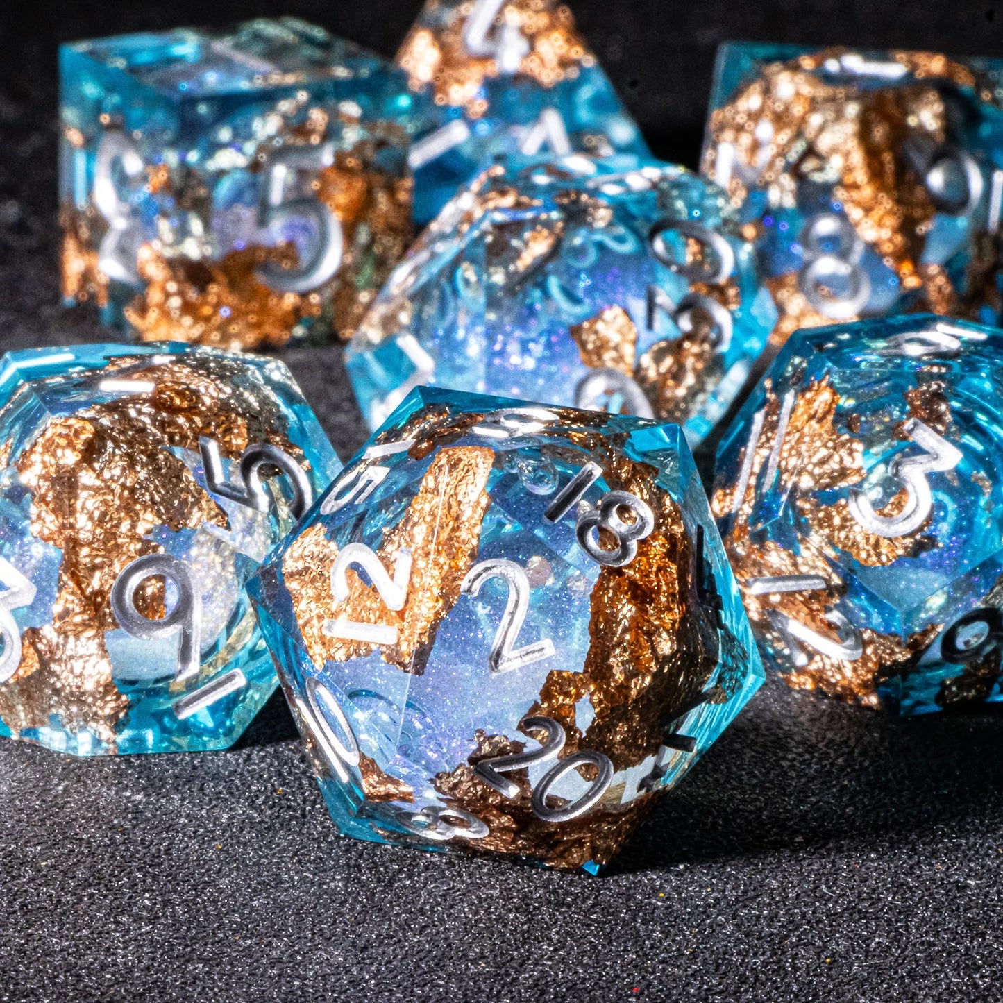 D&D Liquid Core Dice & Galaxy Sharp Edge D and D Dungeon and Dragon Pathfinder Role Playing Games Dice,Gold foil resin dice