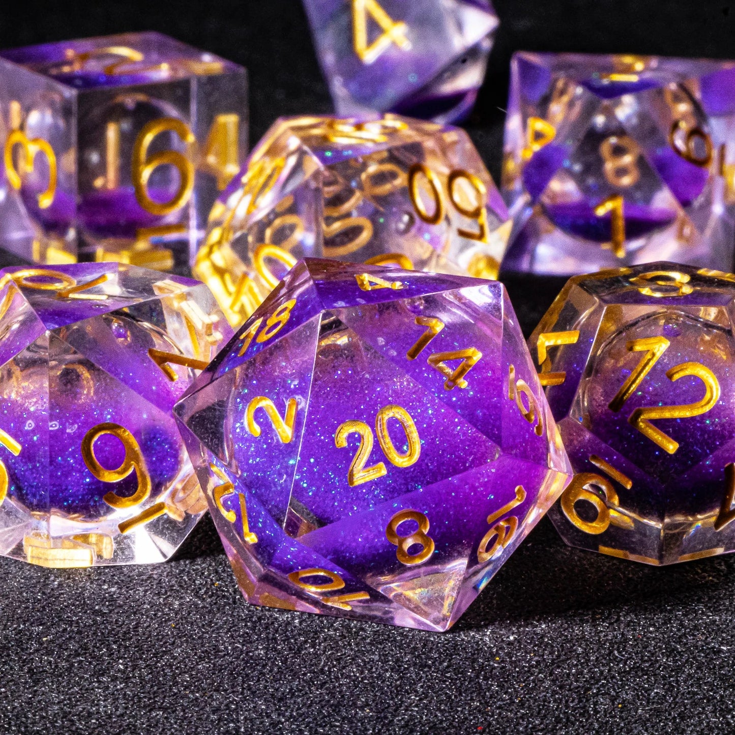 D&D Liquid Core Dice & Galaxy Sharp Edge D and D Dungeon and Dragon Pathfinder Role Playing Games Dice,Gold foil resin dice