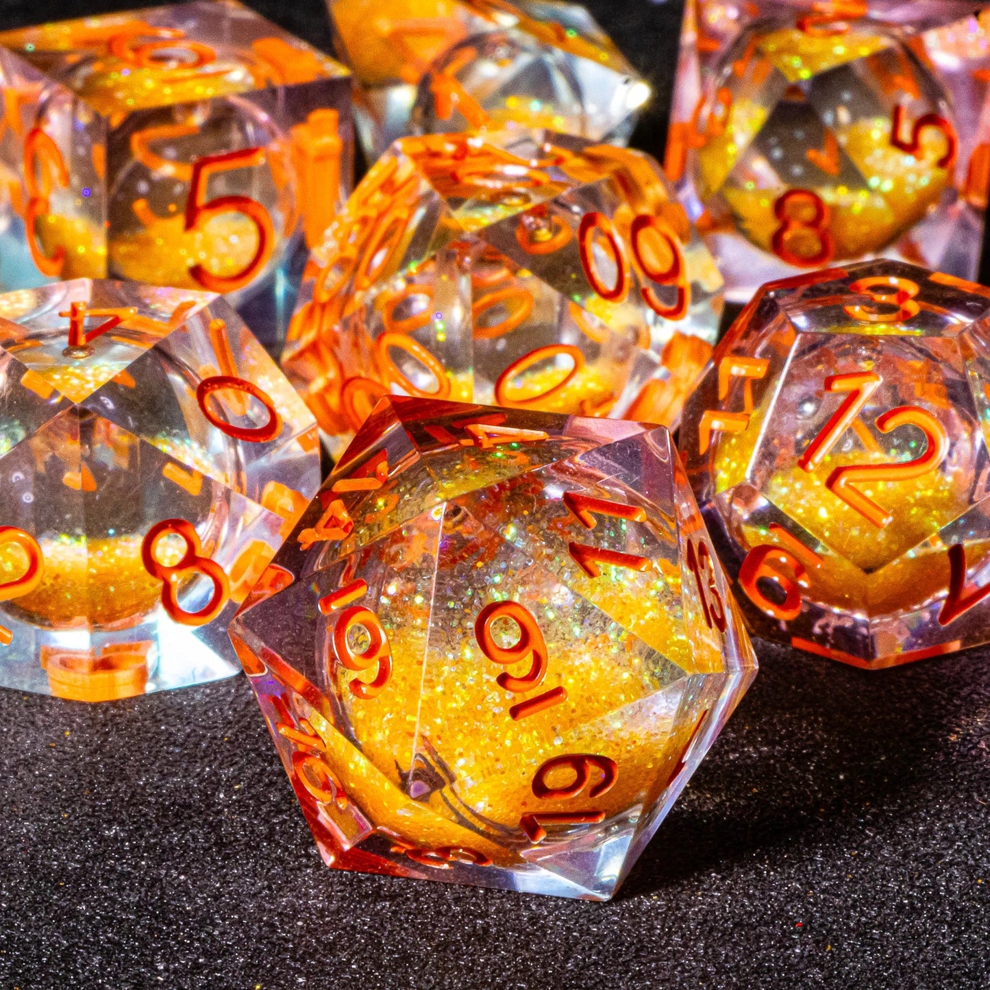 D&D Liquid Core Dice & Galaxy Sharp Edge D and D Dungeon and Dragon Pathfinder Role Playing Games Dice,Gold foil resin dice