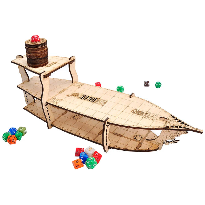 D&D Miniatures Action Figure Wood Display Stand - Large 3-Level Brigantine Ship Bundle for Tabletop RPG