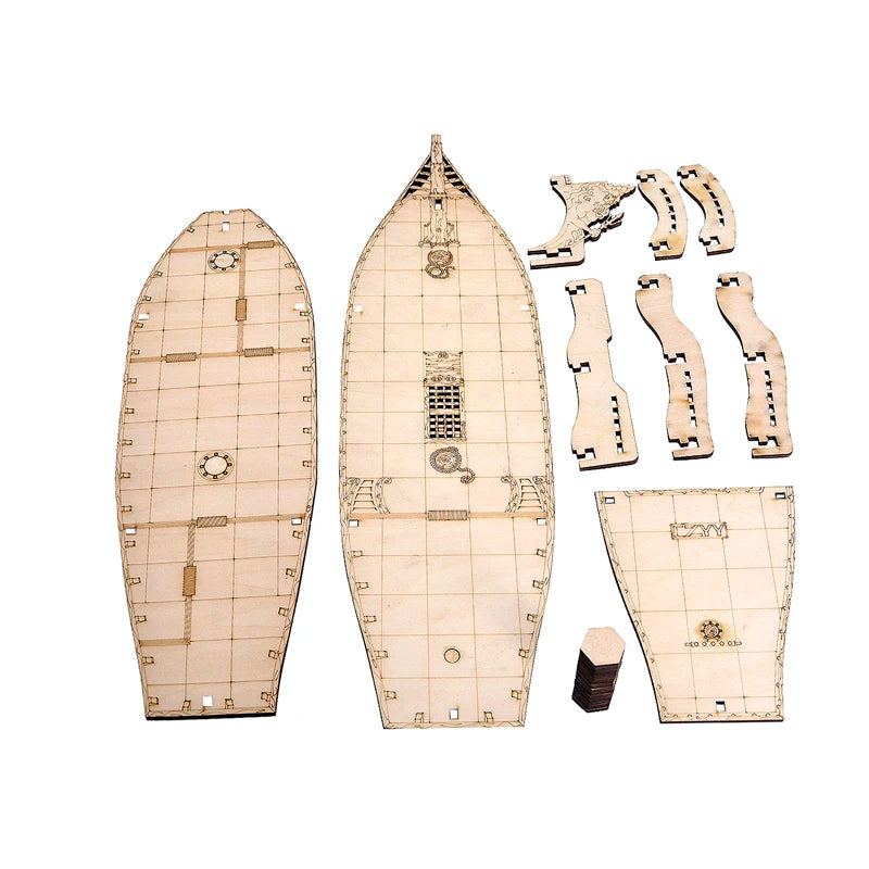 D&D Miniatures Action Figure Wood Display Stand - Large 3-Level Brigantine Ship Bundle for Tabletop RPG