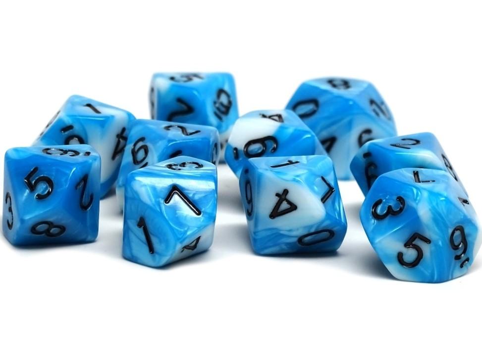 D10 Pack - Ten Count Pack of Cyan and White Swirl 10 Sided Dice