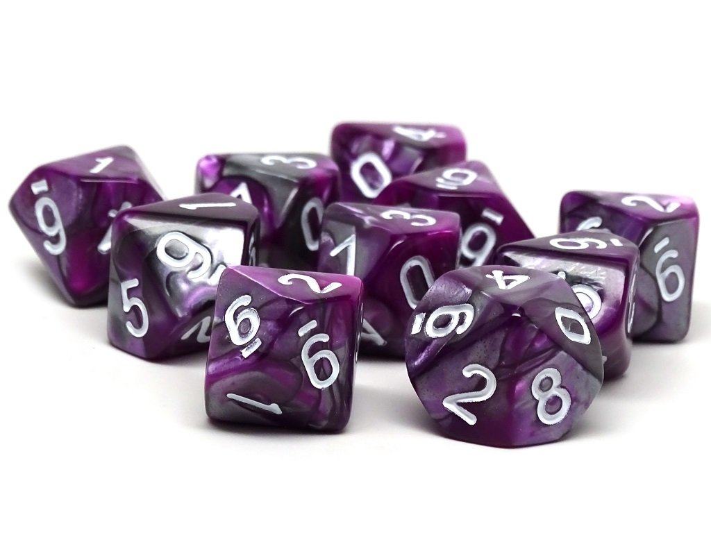 D10 Pack - Ten Count Pack of Purple and Grey Granite 10 Sided Dice