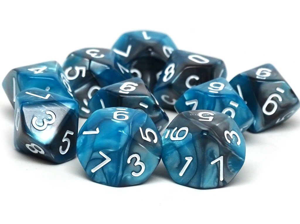 D10 Pack - Ten Count Pack of Teal and Grey Granite 10 Sided Dice