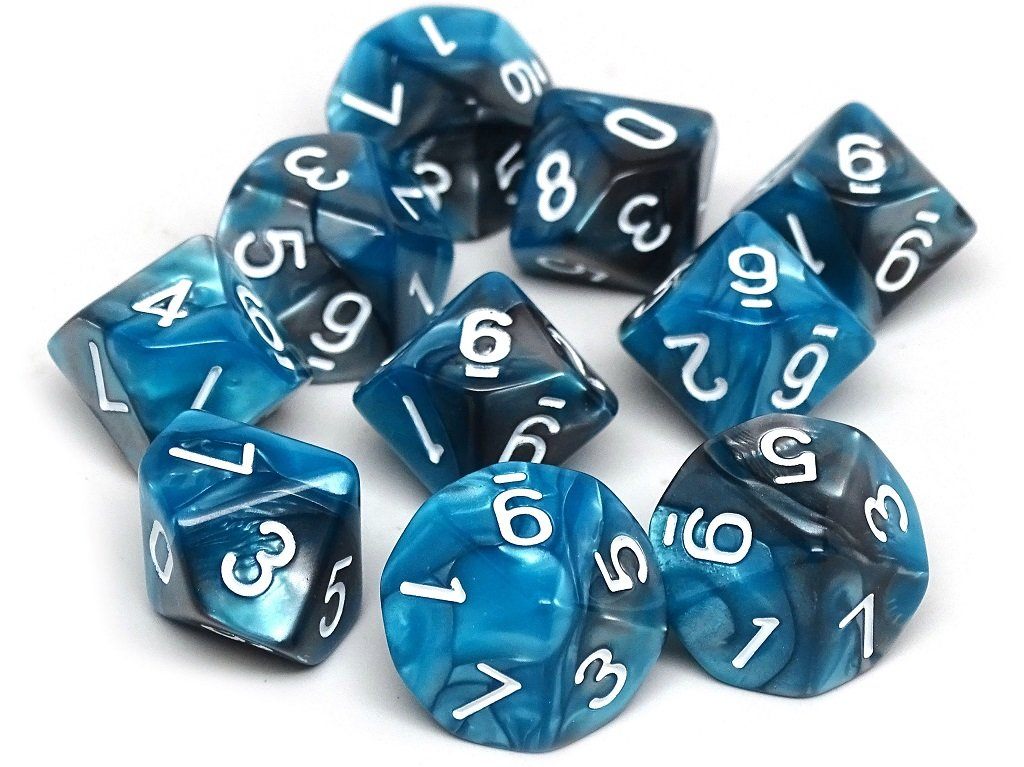 D10 Pack - Ten Count Pack of Teal and Grey Granite 10 Sided Dice