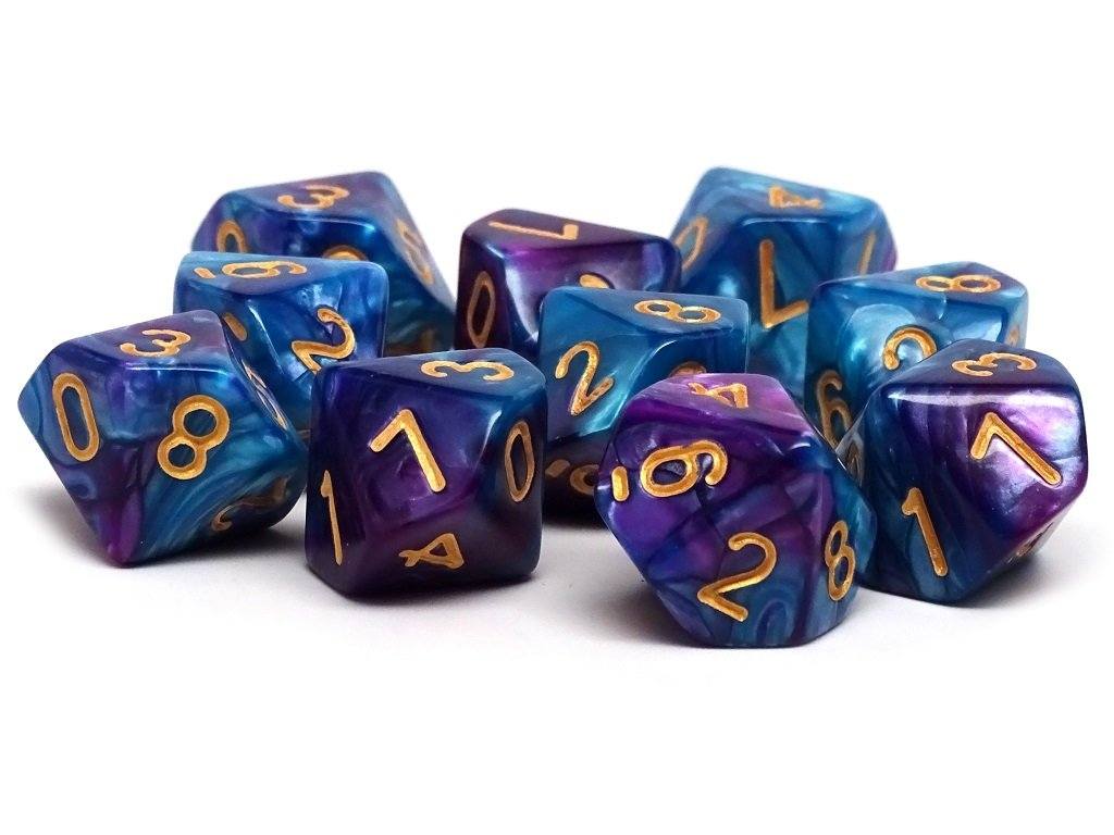 D10 Pack - Ten Count Pack of Turquoise and Magenta Swirl 10 Sided Dice