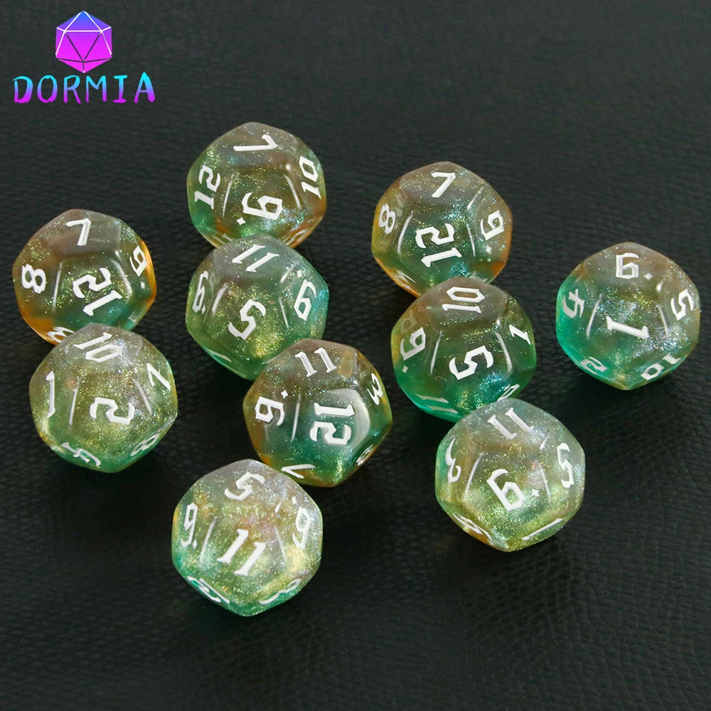 D12 Polyhedral Mixed Colours Dice 12 Sided Glitter Dice for DND Roleplay Game Math Teaching Playing Tabletop Games