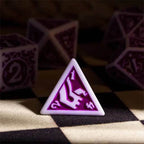 White with Purple rregular Pattern Fill: 7-Piece Acrylic Dice Set - 