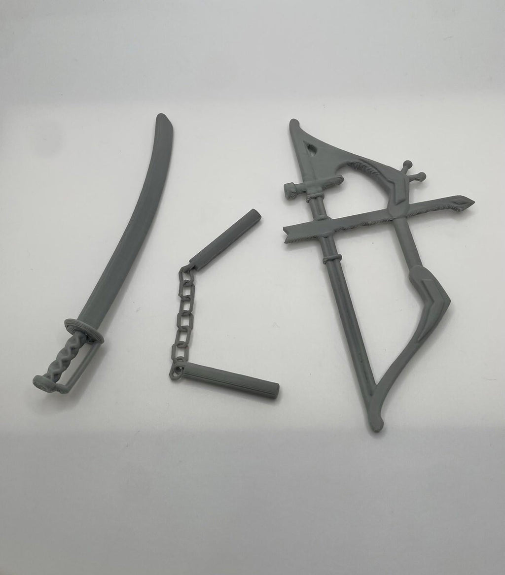 Vintage Ninjor REPRO Weapons Bow Sword Nunchucks MOTU Masters of the Universe