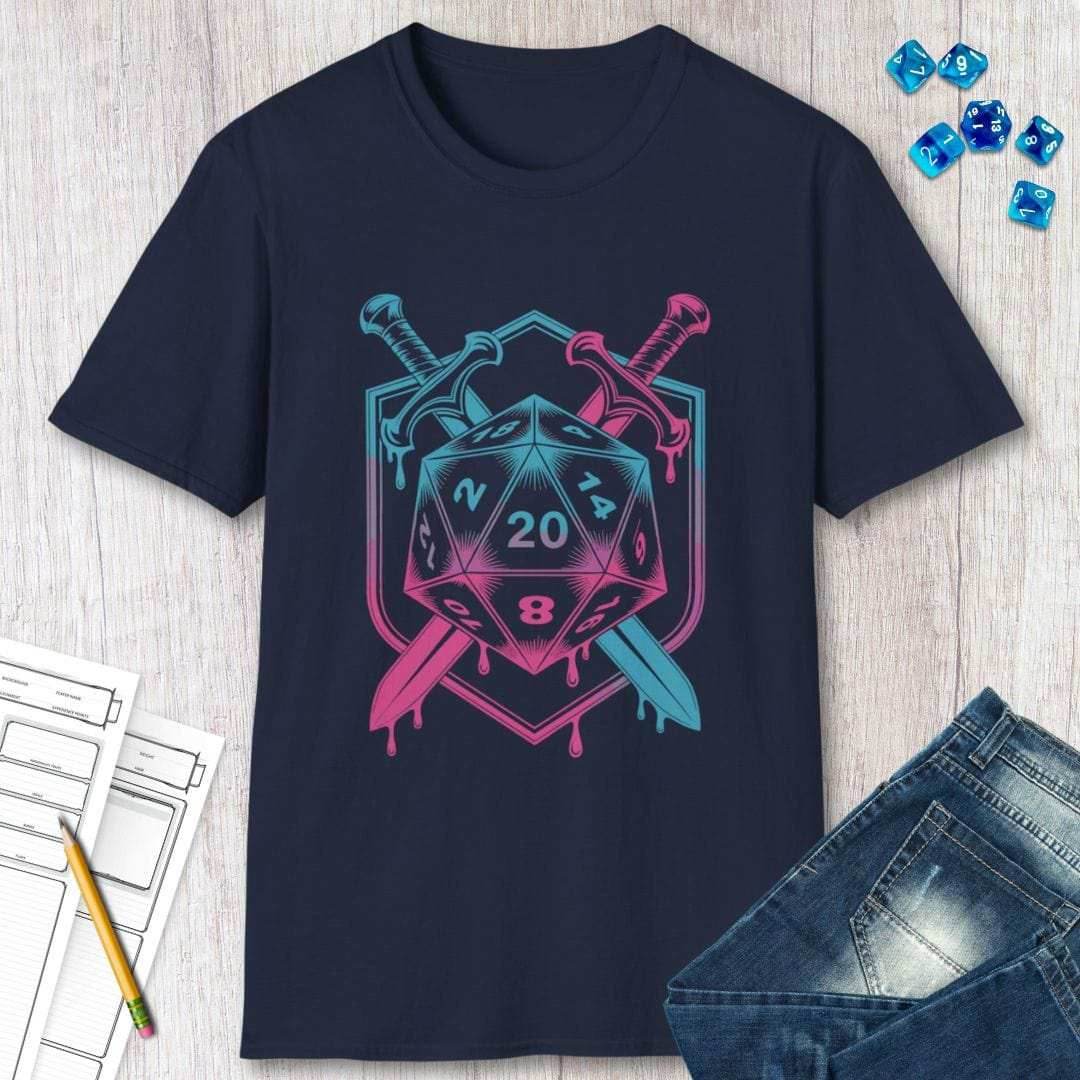 D20 Dice Sword Crest T-Shirt - Navy / S