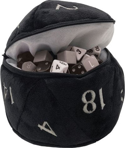 D20 Plush Dice Bag - Black w/ white numbers