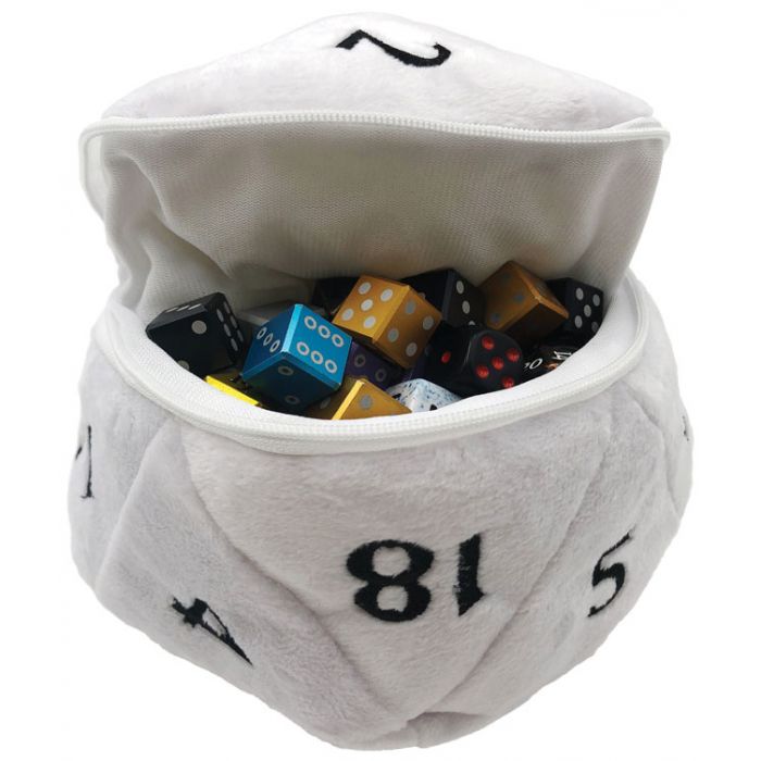 D20 Plush Dice Bag - White