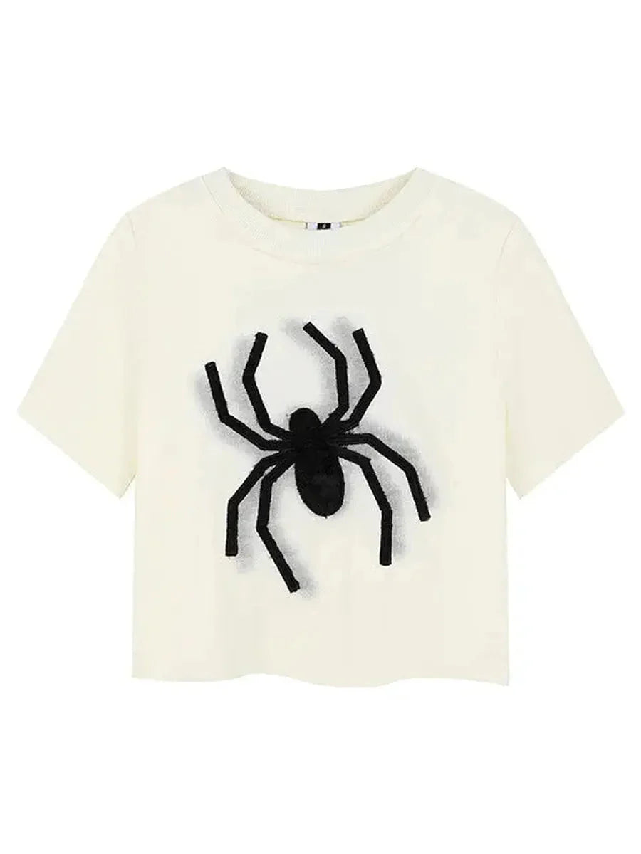 'Mini Spider' Punk Graphic  Spider Crop Top