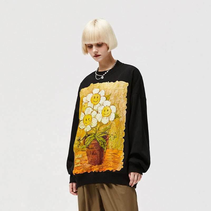 Daisy Flower Splash Art Crew - Black / S