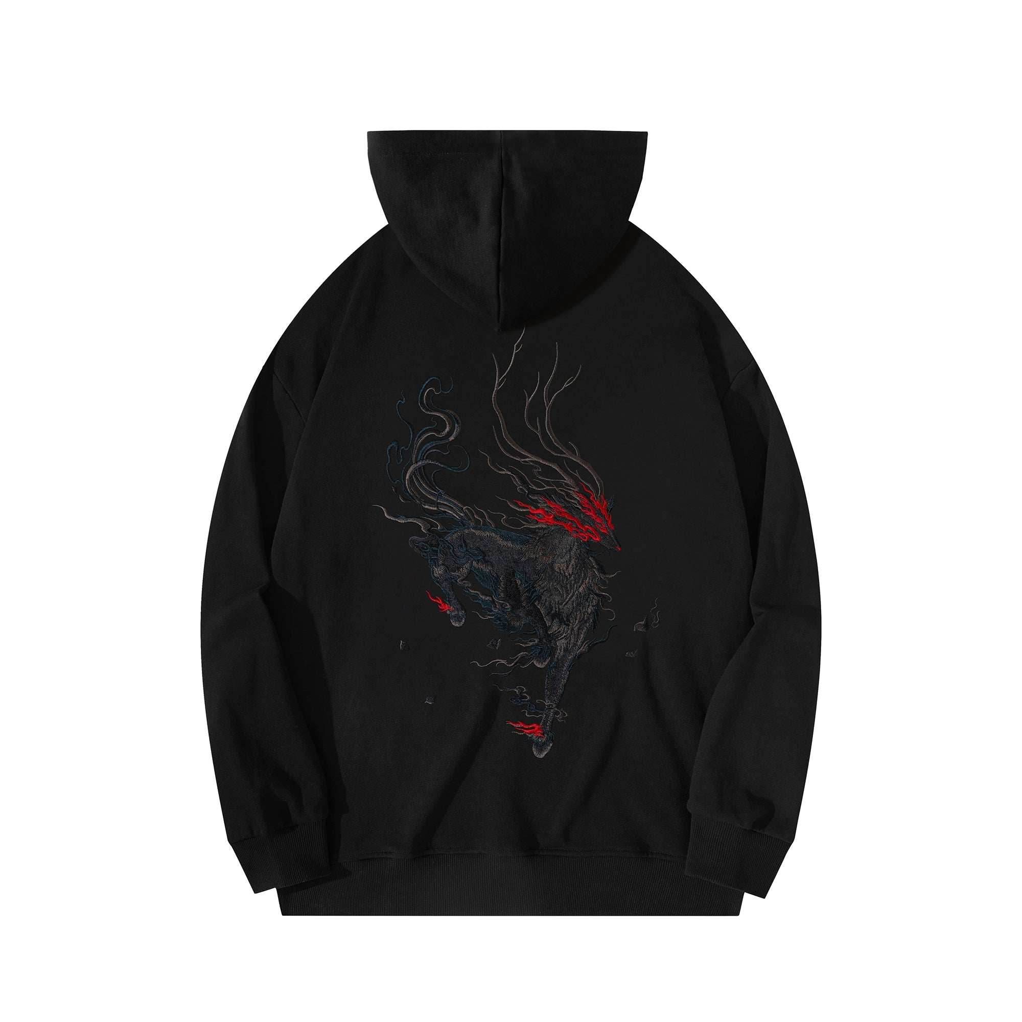 KH9229 Reindeer Embroidery Hoodie - Black / S