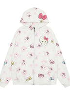 'Kittyy Gurl' Kawaii Zipped Oversized  Hoodie