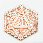 Copper d2 Coin Shaped like d20 Solid Copper Rose Gold Color - 