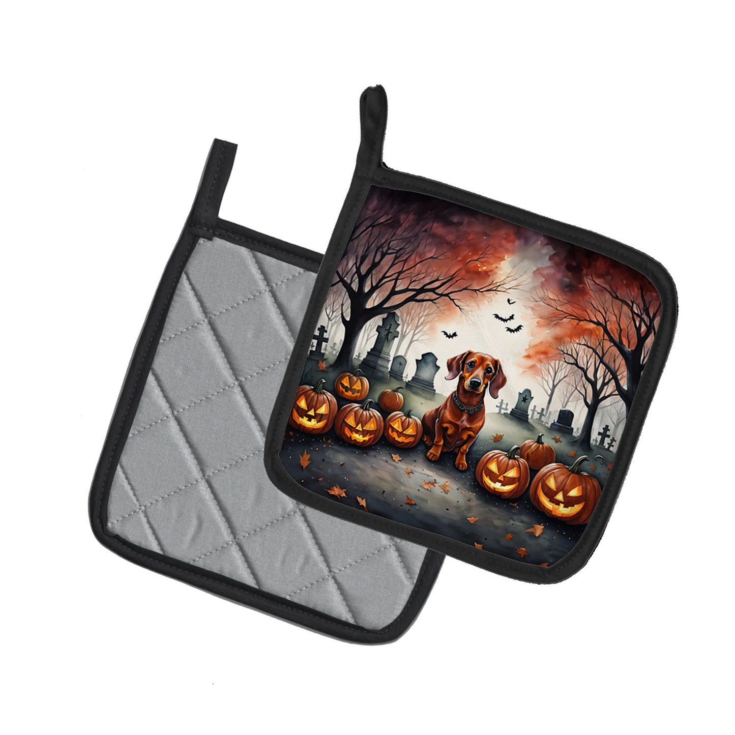 Dachshund Spooky Halloween Pair of Pot Holders Kitchen Heat Resistant Pot Holders Sets Oven Hot Pads for Cooking Baking BBQ, 7 1/2 x 7 1/2