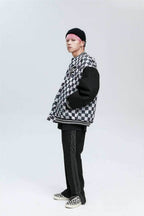 Checkered Winter Bomber Jacket - Grey / S