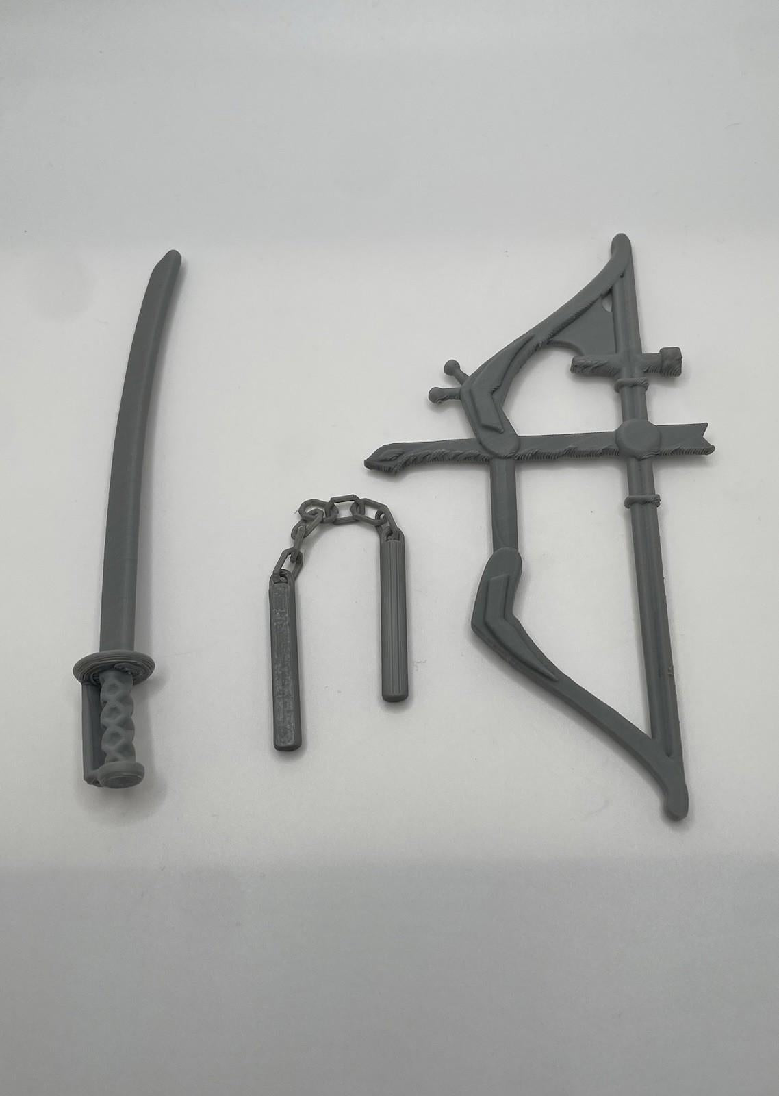 Vintage Ninjor REPRO Weapons Bow Sword Nunchucks MOTU Masters of the Universe