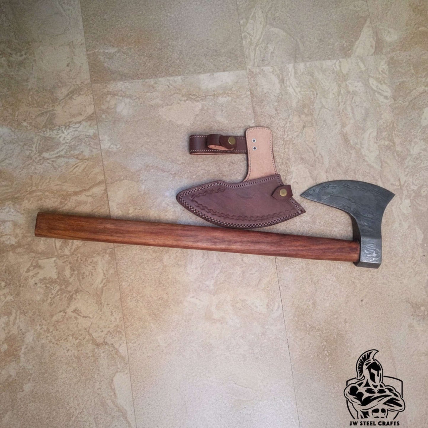 Damascus Steel Scandinavian Working Bearded Axe with Crescent Edge | JW SteelCrafts