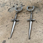 Dangle Sword Stainless Steel Hoop Earrings - Stainless Steel / A Pair