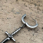 Dangle Sword Stainless Steel Hoop Earrings - Stainless Steel / A Pair