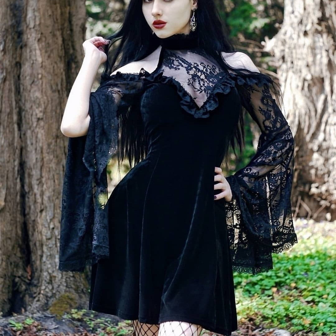 Dark Gothic Lace Panels Dress