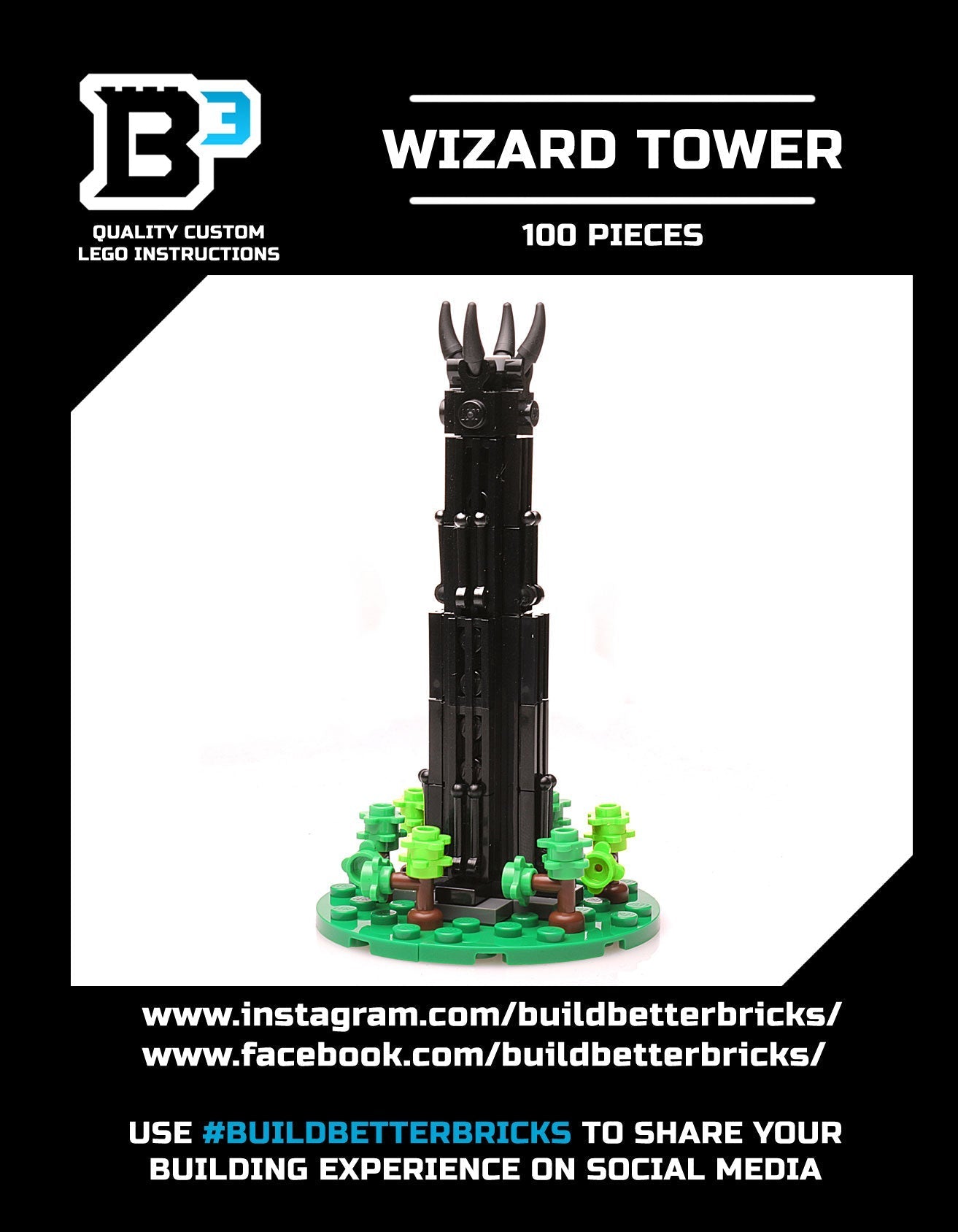 Dark Wizard Tower Building Set made using LEGO parts