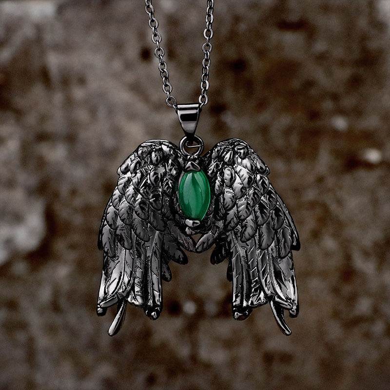 Dark Angel Wing Brass Gothic Pendant - Brass / With Chain