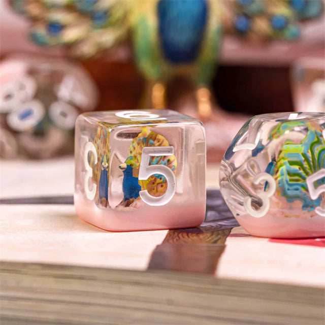 Peacock + Pink 7-Dice Set w/White Numbers Dnd Dice Set - 